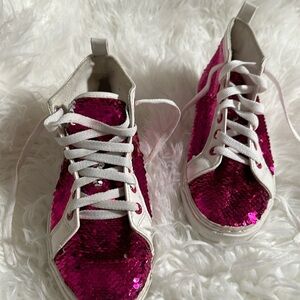 Jojo Siwa Girls, High Top Reversible Sequin SNEAKERS Shoes Magenta Pink Size 4